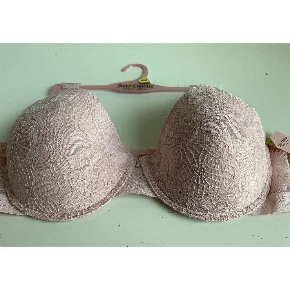 Juicy Couture Sexy T-Shirt Bra Glam Lace Sz 42D Smoky Pink Underwire JC6913E NEW